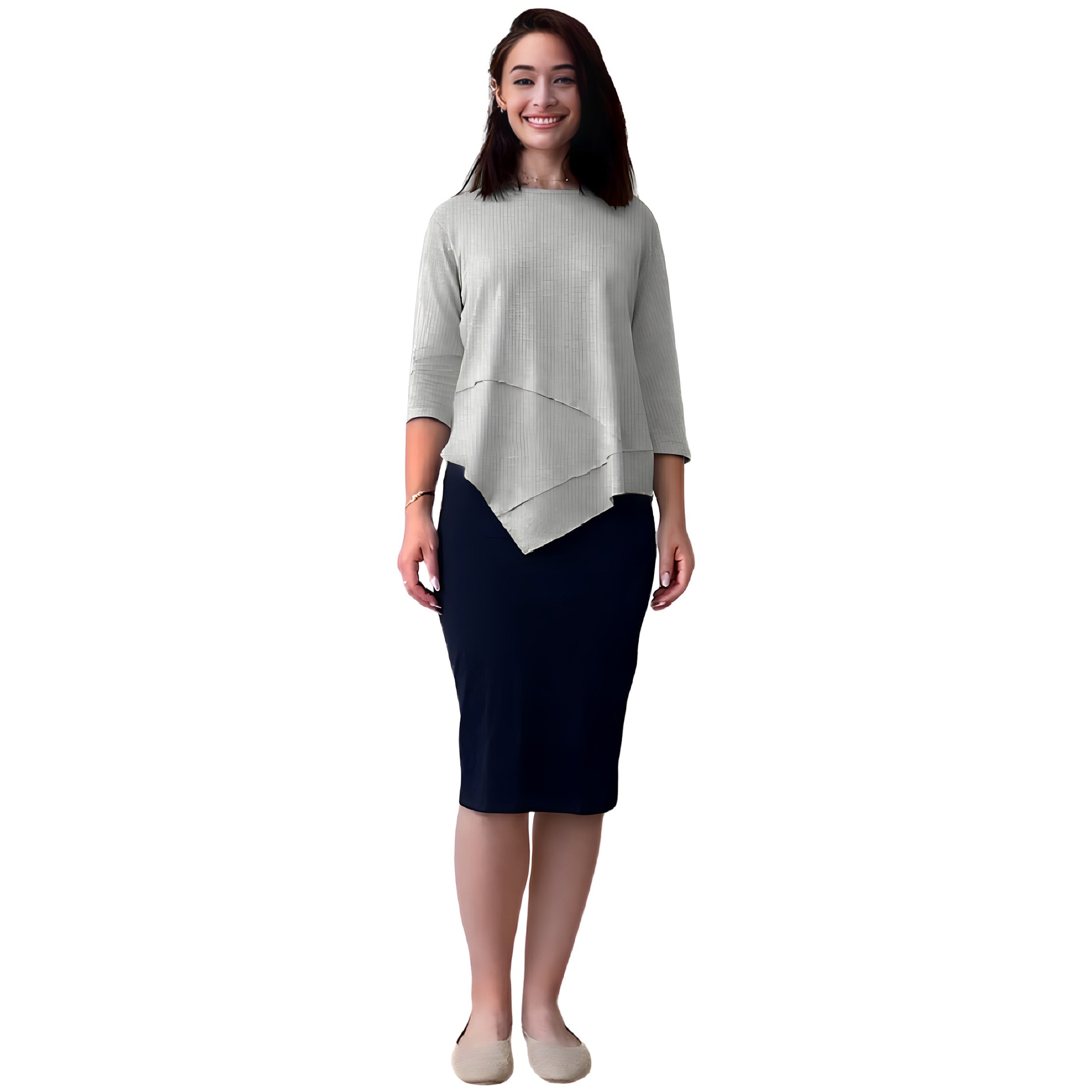 Asymmetrical Stylish Ribbed Tunic - Soft Fabric and Full Coverage