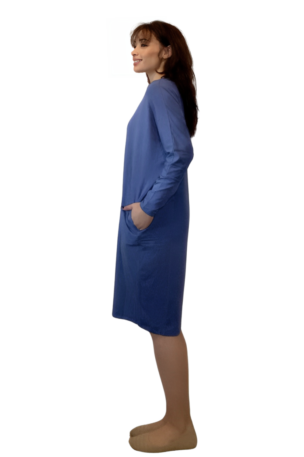 Batwing Long Sleeve Casual Comfort Midi Dress with Pockets