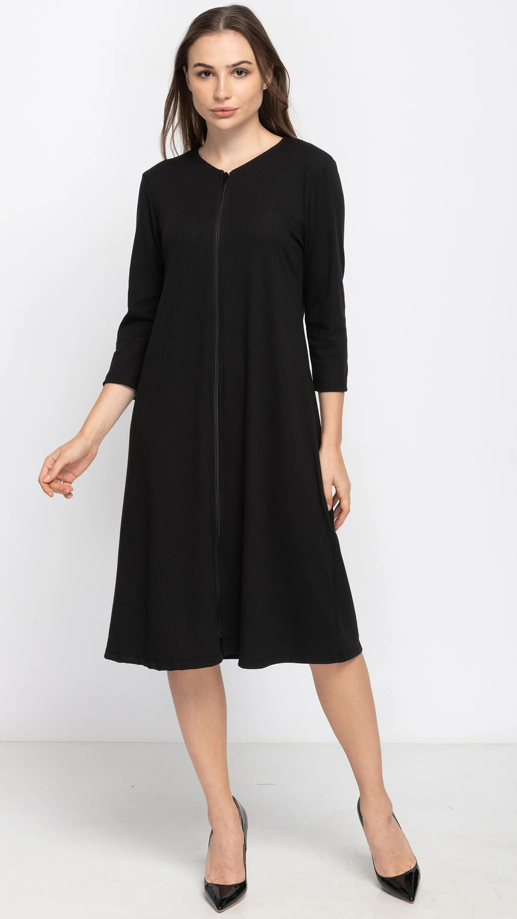 Black Rib Zip Dress