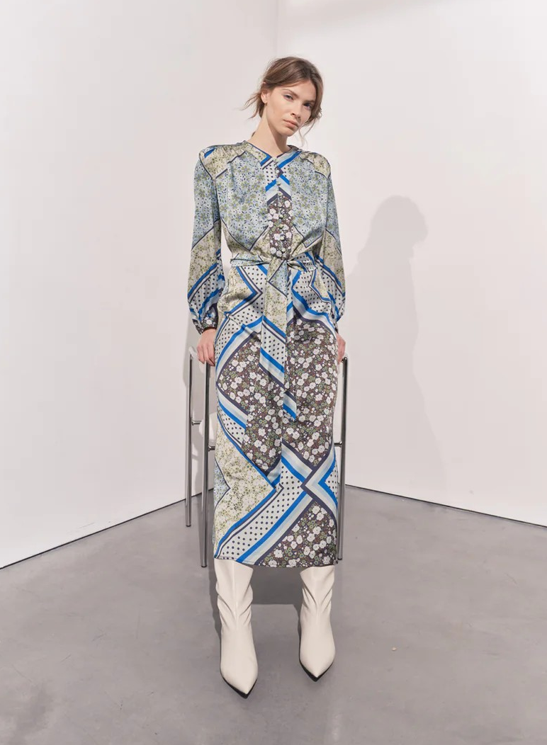 Alida Green Scarf Print Maxi Dress